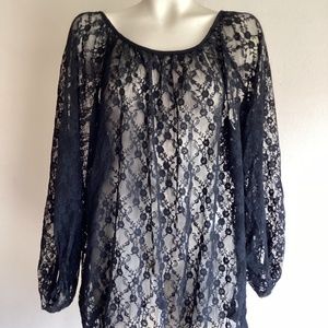 2X black lace top boat neck